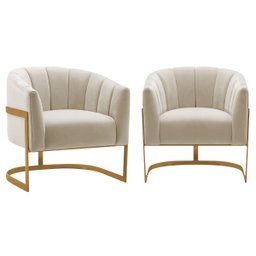 Kit 2 Poltronas Decorativas Sala de Estar Recepção Mavie Base de Ferro Dourado Bouclé - Amarena Móve - 1