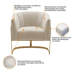 Kit 2 Poltronas Decorativas Sala de Estar Recepção Mavie Base de Ferro Dourado Bouclé - Amarena Móve - 4
