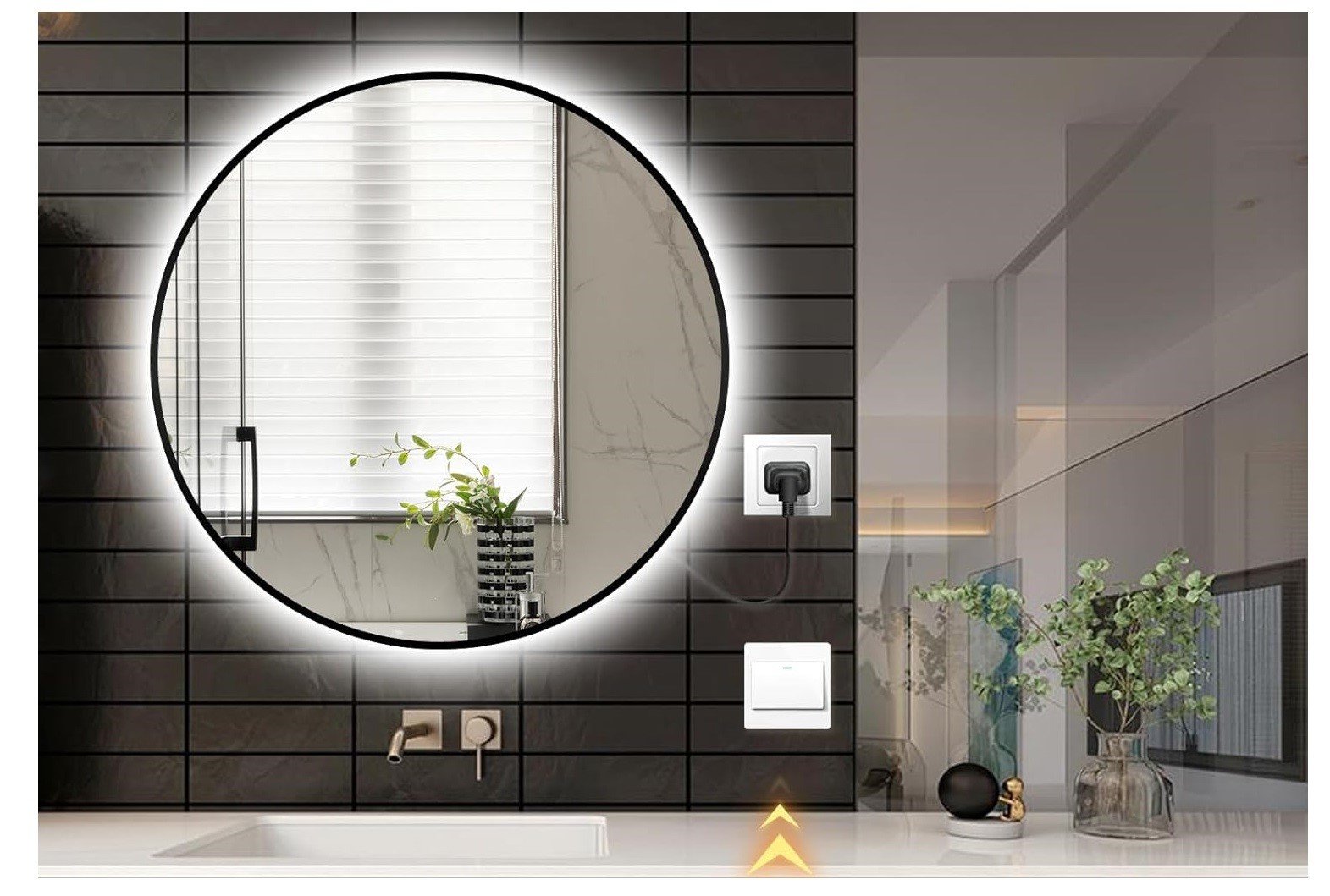 Ver imagem 4 de Espelho Redondo com Moldura Preta Iluminado com Led Frio 80cm
