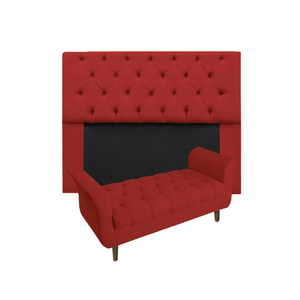 Cabeceira Estofada Mirage e Recamier Grécia King 195 Cm Suede Vermelho - Incasa Decor