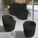 Ver imagem 1 de Kit Namoradeira + 2 Poltronas Yara Orgânica Suede Preto