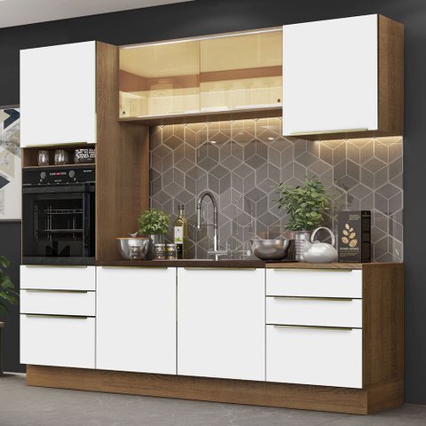 Cozinha Completa Madesa Lux 240002 com Armário e Balcão Rustic/Branco Veludo Cor:Rustic Branco Velud