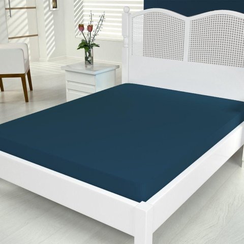Lençol de Baixo Aquarela Micropercal Casal com Elástico 1 Peça 200 Fios 100% Poliéster - Azul