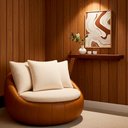 Ver imagem 2 de Poltrona Giratória 127cm Golden Courino Caramelo / Bouclé Off White - Sallar Home