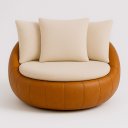 Ver imagem 1 de Poltrona Giratória 127cm Golden Courino Caramelo / Bouclé Off White - Sallar Home