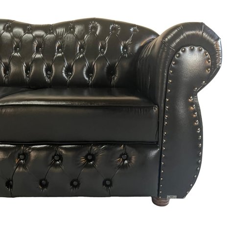 1 Sofa Chesterfield Capitone Imperatriz 2.30m (3 Lugares) + 2 Poltronas Corano Preto / Barbearia - T