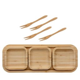 Petisqueira De Bambu Com 4 Peças - 31Cm Com 4 Garfinhos - 1