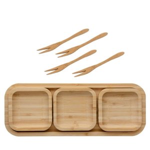 Petisqueira De Bambu Com 4 Peças - 31Cm Com 4 Garfinhos
