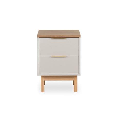 Mesa de Cabeceira Kaki 2 Gavetas 43 Cm X 40 Cm Tauari / Off White