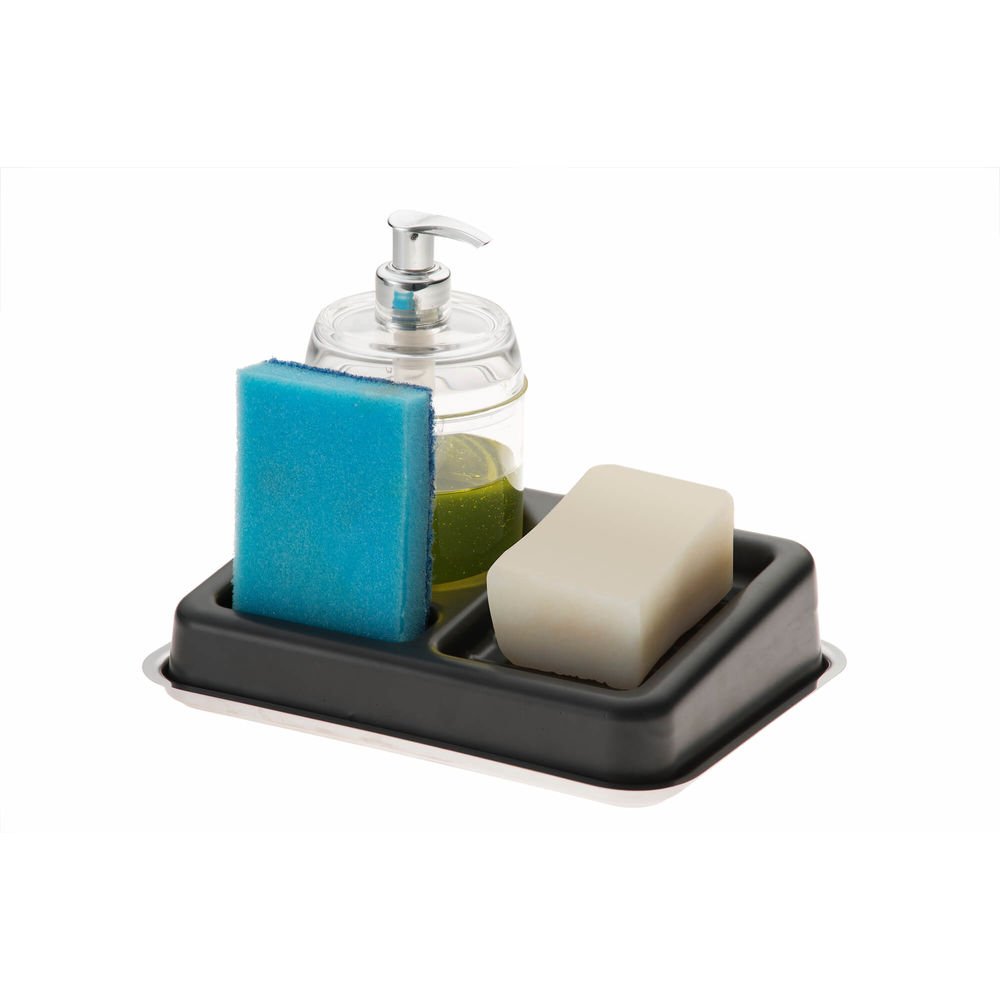 Suporte Porta Esponja Sabão Detergente Com Dispenser Preto - 2