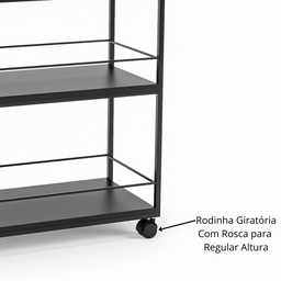 Carrinho de Bebidas Barzinho Adega Estilo Industrial Preto - 4