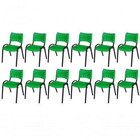 Cadeira Iso Base Preto , Escritório Verde - Kit 12 Un