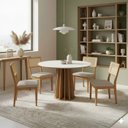 Ver imagem 1 de Mesa de Jantar Base Ripada 105cm com 4 Cadeiras 100% Mdf Cor:off White com Freijó e Linho Bege