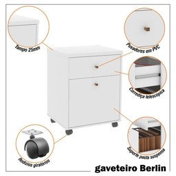Gaveteiro Arquivo Office Mdp Rodízio Berlin - Vianossa - Branco - 6