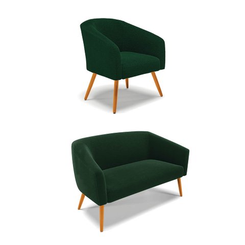 Sofá Namoradeira e Poltrona Pé Palito Castanho Stella Bouclê Verde D03 - D'Rossi