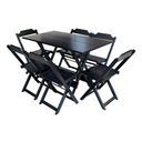 Ver imagem 5 de Kit 3 Conjuntos De Mesa Dobravel Com 6 Cadeiras De Madeira 120X70 Para Restaurante E Bar - Preto