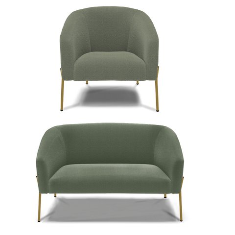 Sofá Namoradeira e Poltrona Pé Ferro Dourado Stella Bouclê Menta D03 - D'Rossi