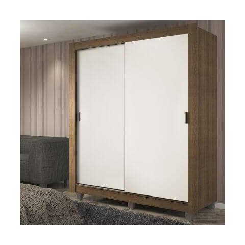 Guarda-Roupa Solteiro Madesa Dallas Plus 2 Portas de Correr 4 Gavetas com Pés Rustic/Branco Cor:Rust