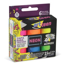 Tinta para Tecido Neon - 6 Potes de 15ml Acrilex - 040060000 - 2