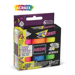 Tinta para Tecido Neon - 6 Potes de 15ml Acrilex - 040060000 - 4