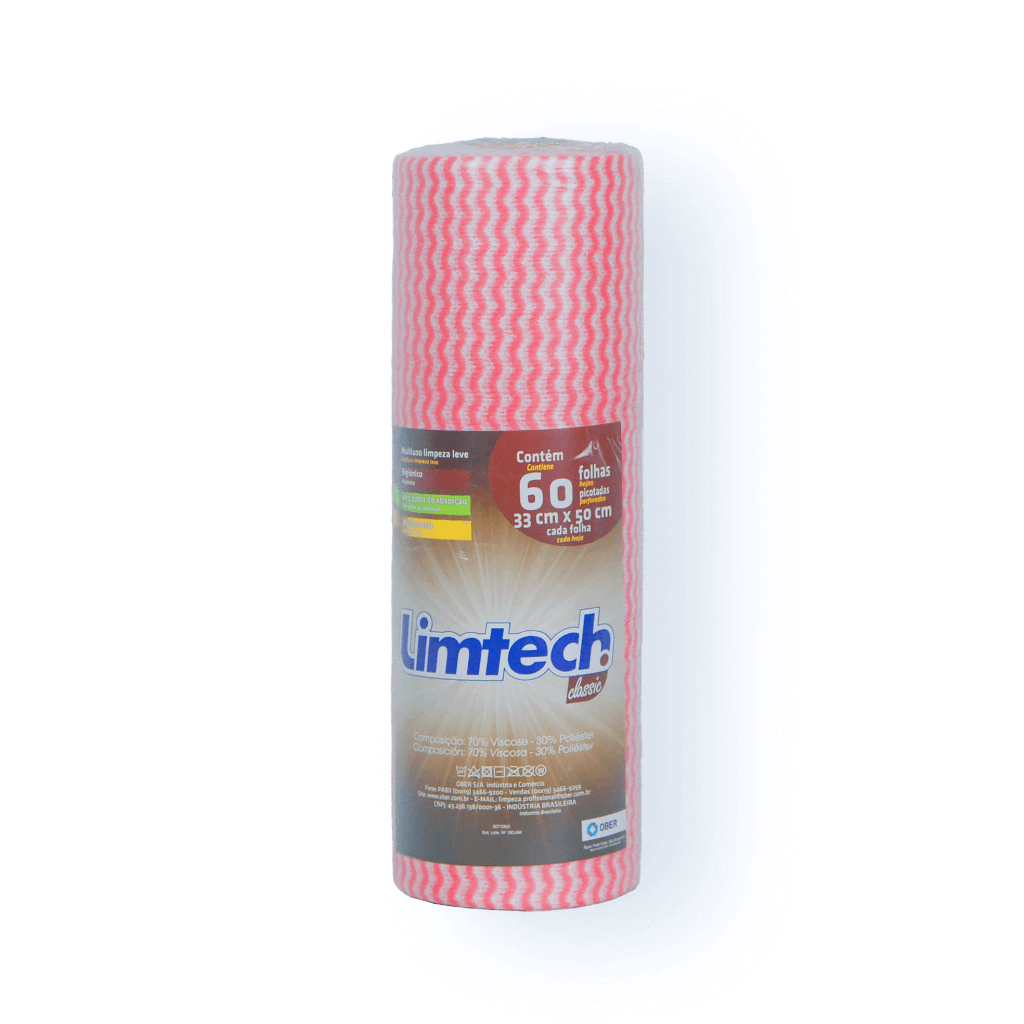 Pano Multiuso Limtech Wave - 33cm X 30m - 60 Folhas - 45g/m² - Rosa