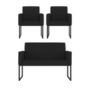 Ver imagem 1 de Kit 2 Poltrona + Sofá 2 Lugares com Base Ferro Preta Courino Cor:preto