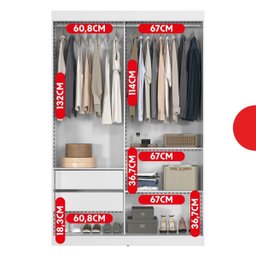 Guarda-Roupa Solteiro com Espelho 2 Portas de Correr 2 Gavetas Peônia Branco Yescasa - 11