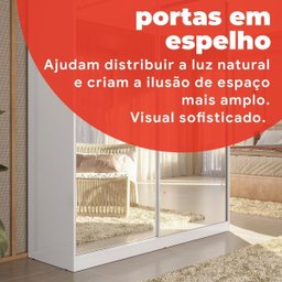 Guarda-Roupa Solteiro com Espelho 2 Portas de Correr 2 Gavetas Peônia Branco Yescasa - 8 Guarda-Roupa Solteiro com Espelho 2 Portas de Correr 2 Gavetas Peônia Branco Yescasa - 8