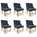 Ver imagem 1 de Kit 6 Cadeiras Decorativas Sala de Jantar Base Fixa de Madeira Firenze Suede Azul Marinho/Castanho G