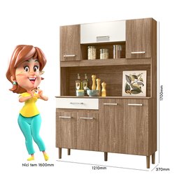 Kit Cozinha Alana 120 cm Carvalho/Off White - Mercado dos Móveis - 3