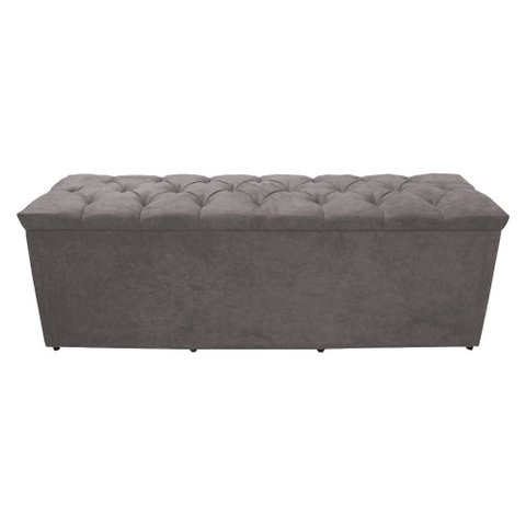 Calçadeira Baú Paris King 195 Cm Botão Strass Suede Prata do Lar Móveis