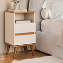 Ver imagem 2 de Mesa de Cabeceira Pop com 2 Gavetas com Pés Palito - Off White com Freijó