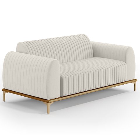 Sofá 3 Lugares para Sala de Estar Molino 210 Cm D02 Pés D'ouro Linho Cru C-443 - Lyam Decor