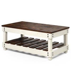 Mesa de Centro de Madeira com Prateleira Branco Envelhecido