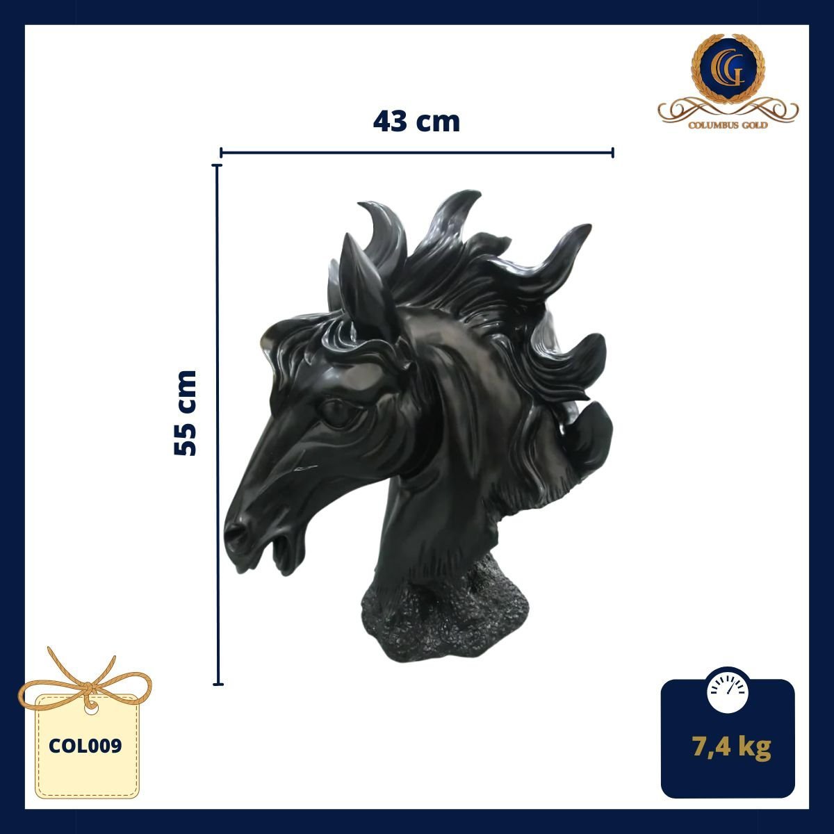 Escultura de cabeça de cavalo, em poliresina, cor preta - 5