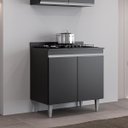 Ver imagem 2 de Balcão Armário Cooktop 80 Cm 2 Portas com Tampo Ellen Preto