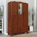 Ver imagem 3 de Guarda Roupa Casal Clean 3 Portas de Bater 2 Gavetas Madeira Maciça com Espelho Fosco Amadeirado