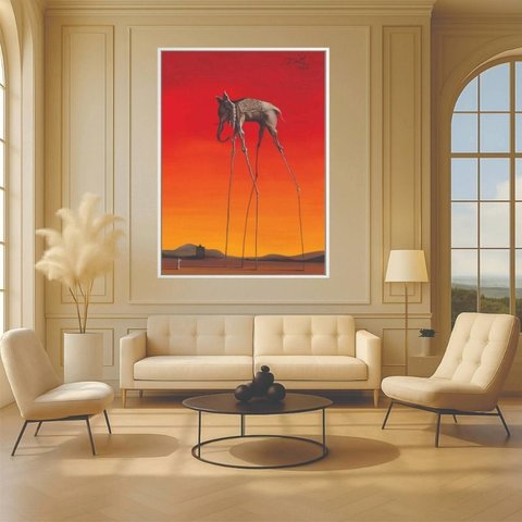 Quadro Canvas Salvador Dalí Elefantes 60x40cm Mold Preta