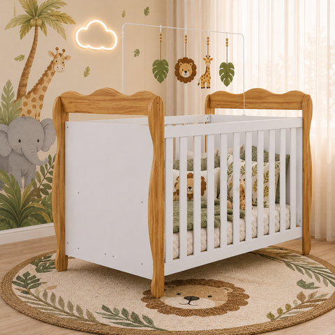Berço Peroba Lisi Americano Branco com Amêndoa MDF Infantil