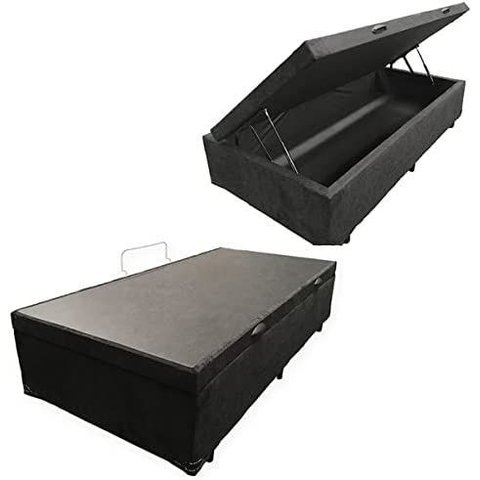 Cama Box Baú Solteirão Suede Preto com Pistões a Gás 0.96x2.03