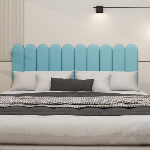 Cabeceira Nuvem Estofada King Size 10 Placas em Suede 45cm:azul Bebe