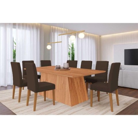 Conjunto de Jantar Helena 8 Lugares Tampo em MDF com Cadeiras Estofadas Cinamomo Cimol Móveis