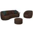 Ver imagem 1 de Conjunto Decorativo Sofá 240cm e Poltrona Clarke com Puff Round PU Marrom - Gran Belo