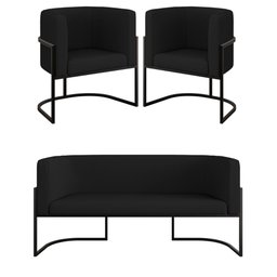 Kit Sofá 2 Lugares + 2 Poltronas Corino para Recepção Preto Cor:preto - 1