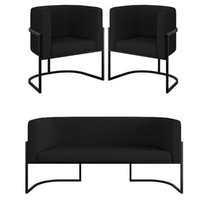 Kit Sofá 2 Lugares + 2 Poltronas Corino para Recepção Preto Cor:preto