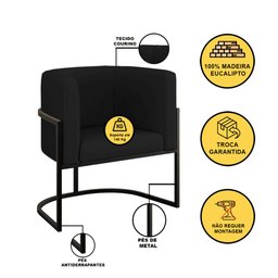 Kit Sofá 2 Lugares + 2 Poltronas Corino para Recepção Preto Cor:preto - 7