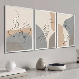Kit 3 Quadros Decorativos Casal em Curvas Silhueta P/ Quarto Casa 60x40 Vinil - 2
