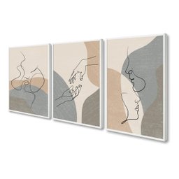 Kit 3 Quadros Decorativos Casal em Curvas Silhueta P/ Quarto Casa 60x40 Vinil - 1