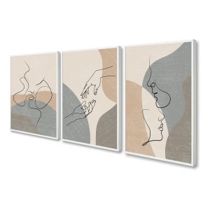 Kit 3 Quadros Decorativos Casal em Curvas Silhueta P/ Quarto Casa 60x40 Vinil