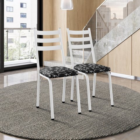 Kit com 2 Cadeiras Sala de Jantar Cozinha Europa Branco/Preto Flor